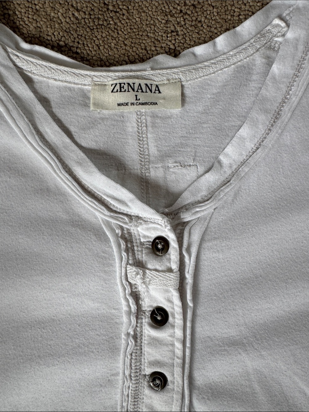 Womens White Henley Short Sleeve Top - Picture 2 of 3
